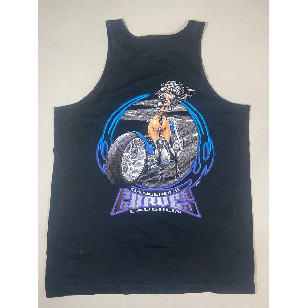Dangerous Curves Laughlin Graphic Tank Top Men's XL Black Motorcycle Biker